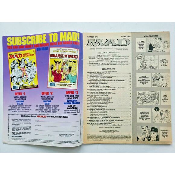 1988 MAD Magazine April No. 278 "Mad Rap Issue / Dirty Dancing" M262 - Picture 2 of 6